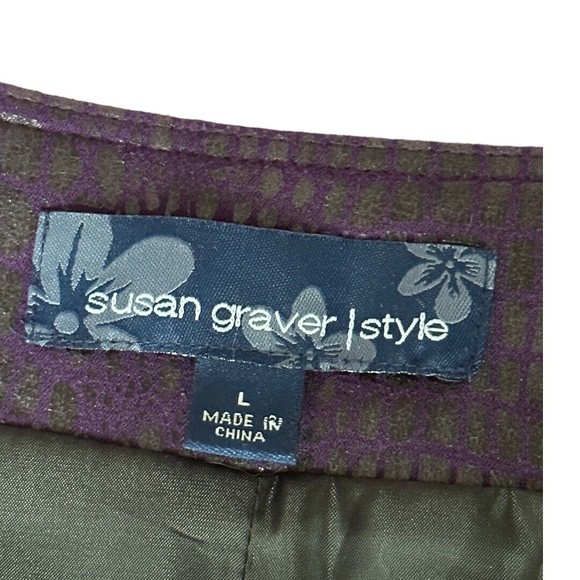 Susan Graver Purple Faux Leather Reptile Print Jacket Sz Large 3/4 Bell Sleeve - Picture 6 of 10